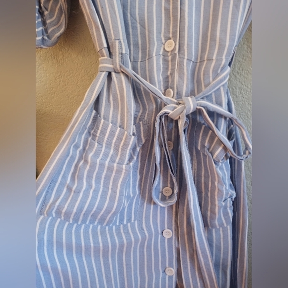 Zara TRF Casual Striped Button Down Belted Classic Shirt Dress w Front Pockets - Picture 3 of 7